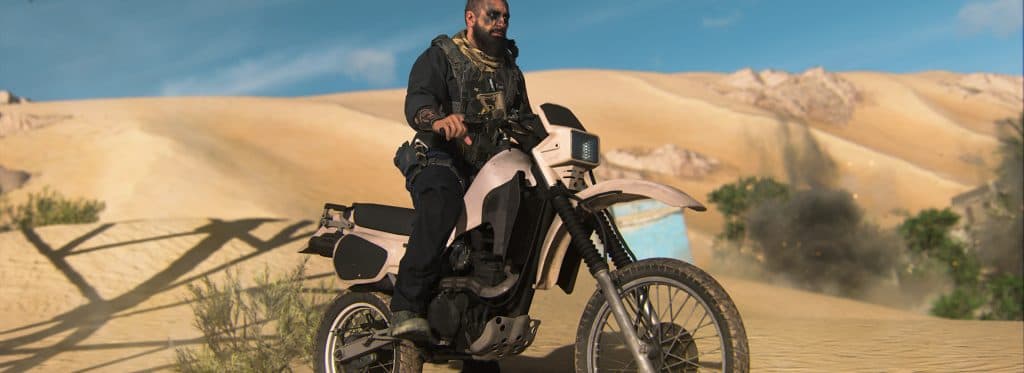 Warzone 2 player driving motorbike on Al Mazrah