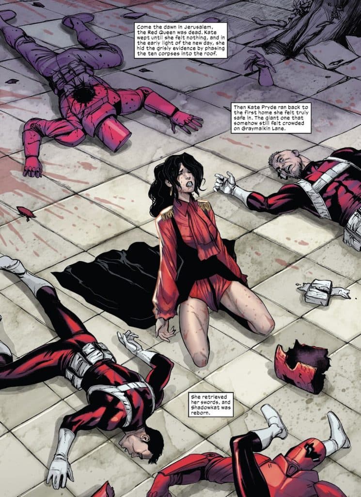 Kitty Pryde surrounded by dead Orchis soldiers.
