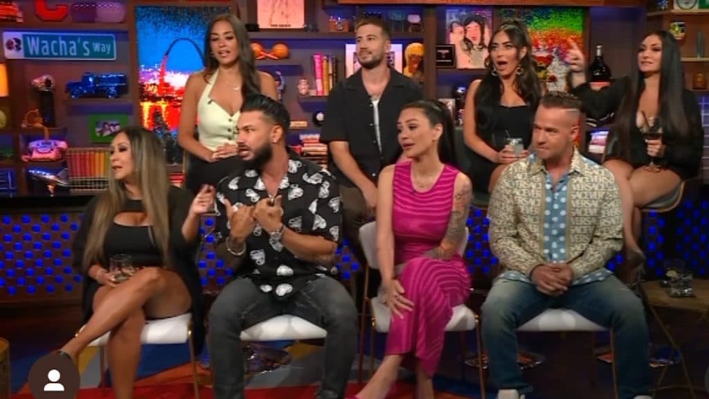 Jersey Shore mast mates on Watch What Happens Live with Andy Cohen.