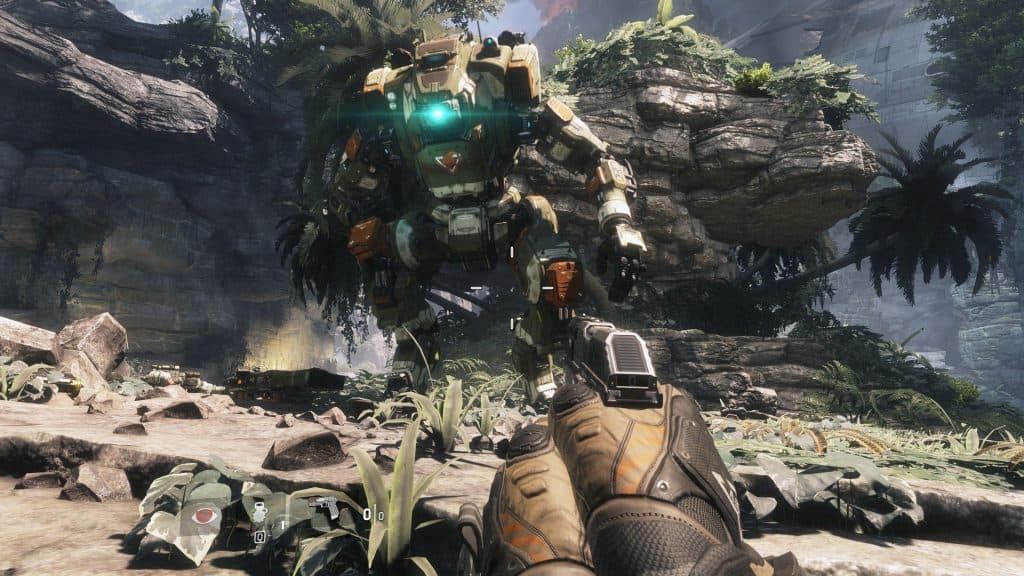 Titanfall 2 mech stares down player.