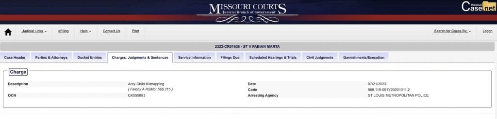 Screenshot of Fabian Marta's arrest file