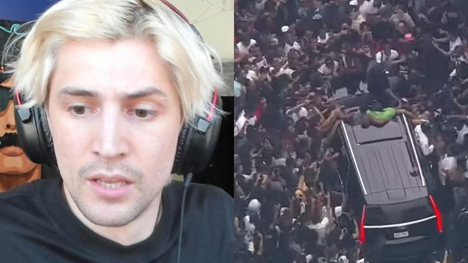 Twitch streamer xQc and birdseye view of Kai Cenat's riot at Union Square