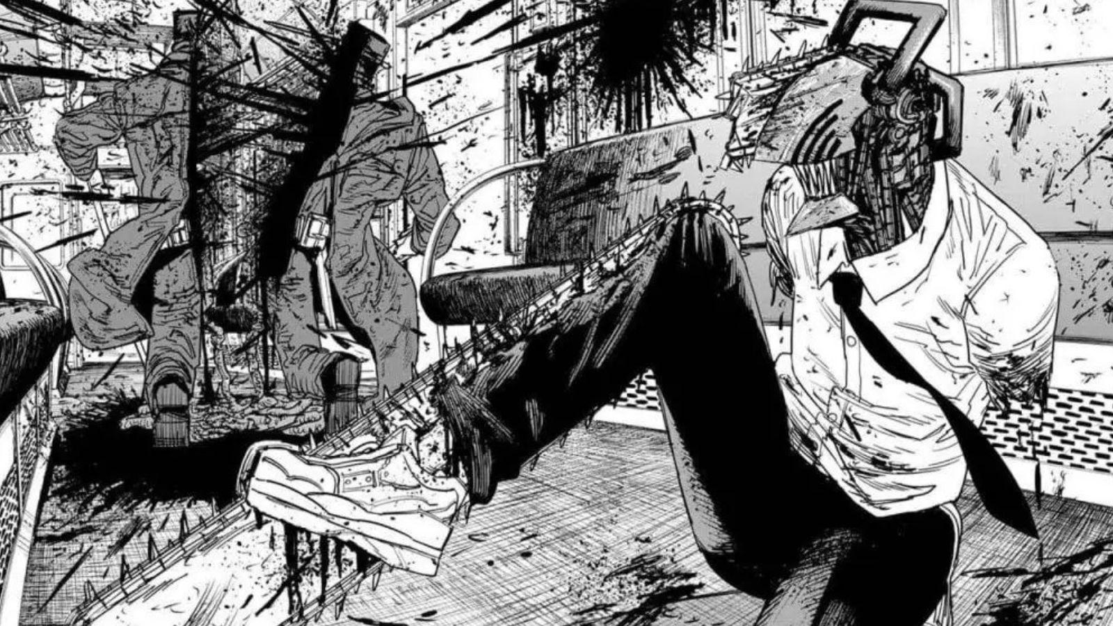 Chainsaw Man fighting a devil in Chainsaw Man