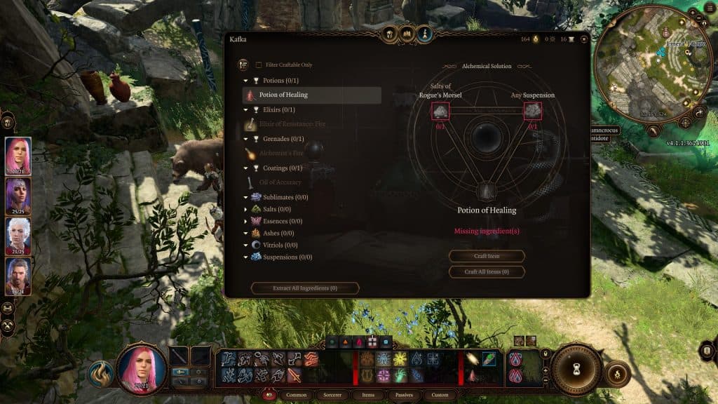 A screenshot of Alchemy screen in Baldur's Gate 3