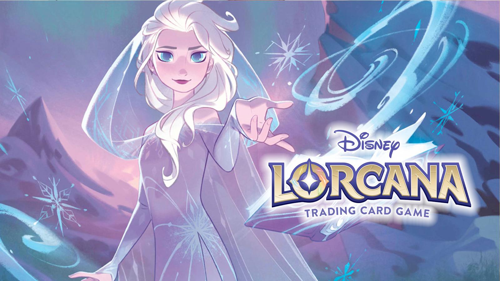 Disney Lorcana logo with Elsa in background