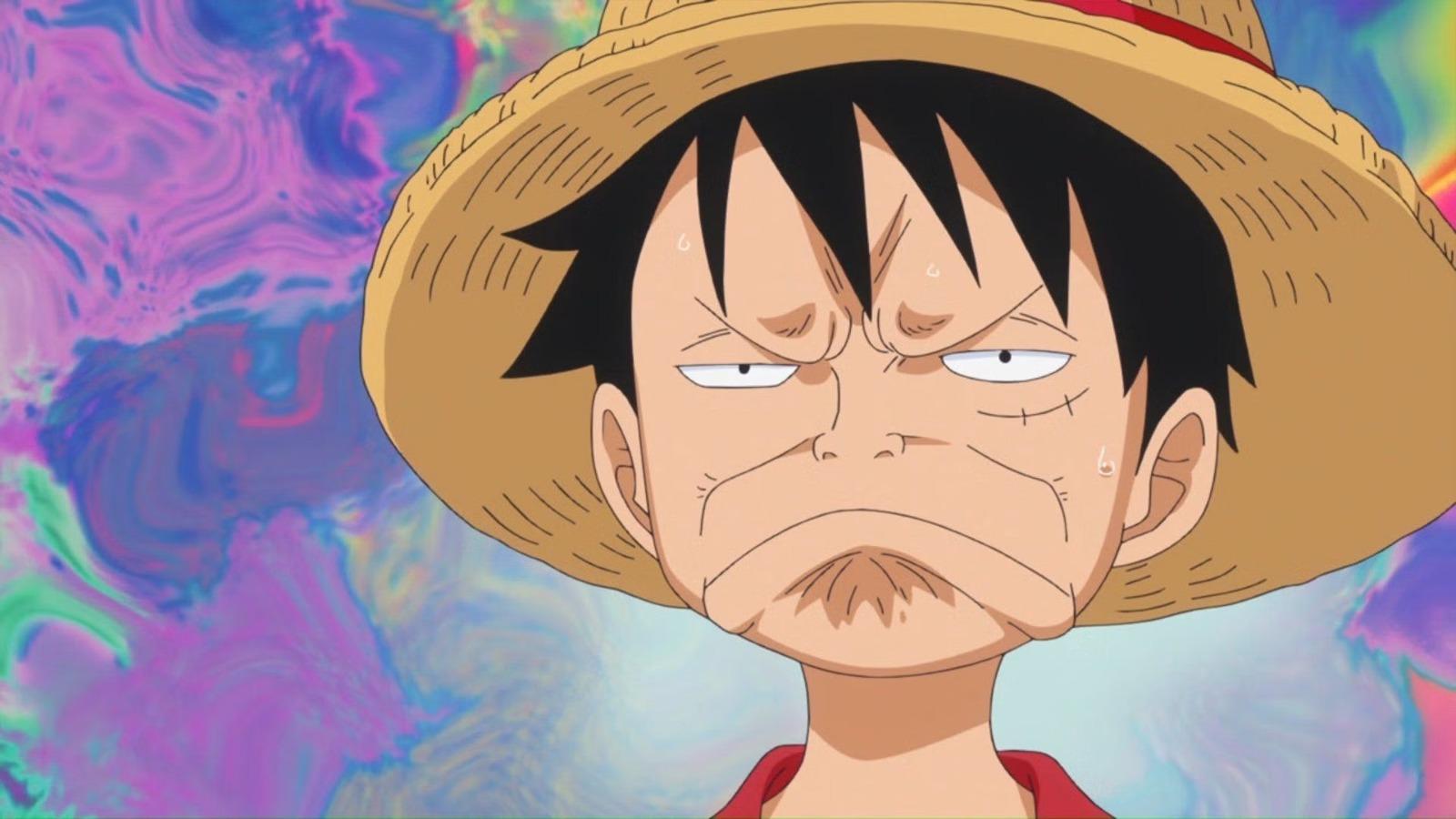An image of Luffy's annoyed face in One Piece