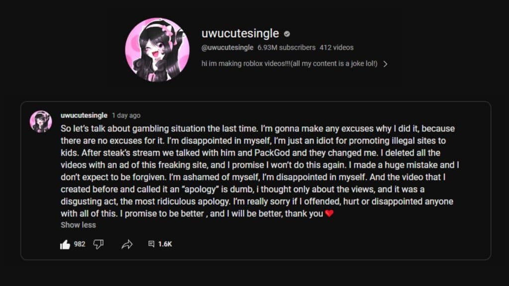 uwucutesingle's apology post