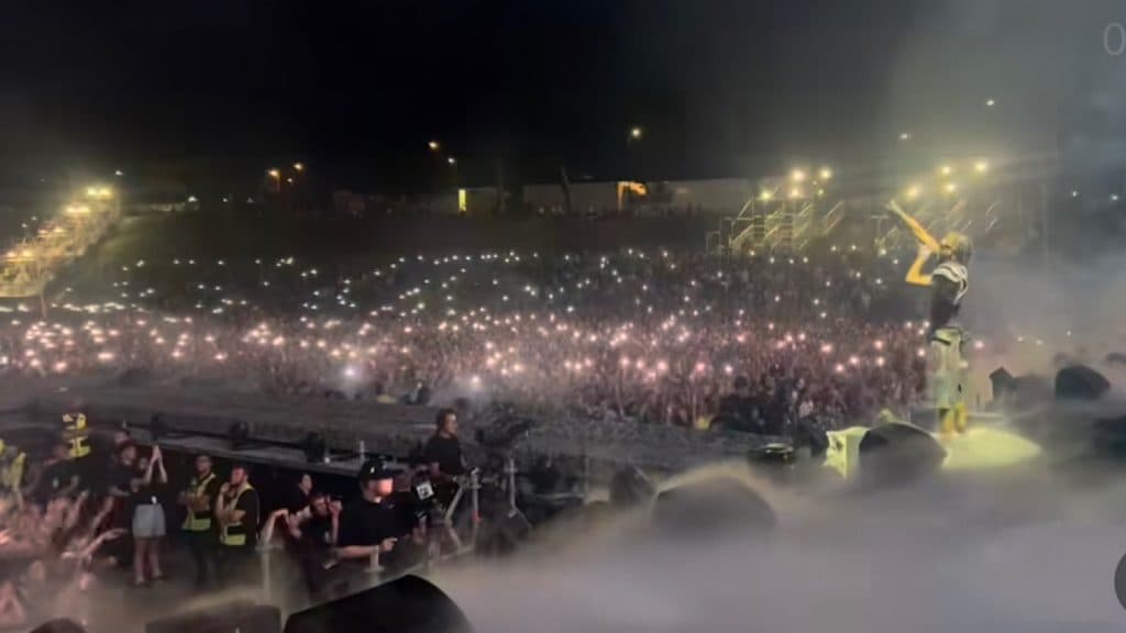 Travis Scott performs for 60,000 people in Rome, Italy.