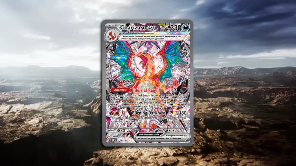 A Tera Charizard card appearing in the Pokemon TCG Obsidian Flames expansion