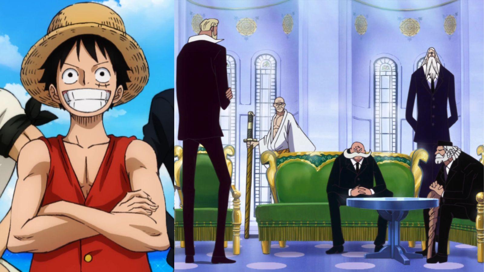 An image of Luffy and Gorosei from One Piece