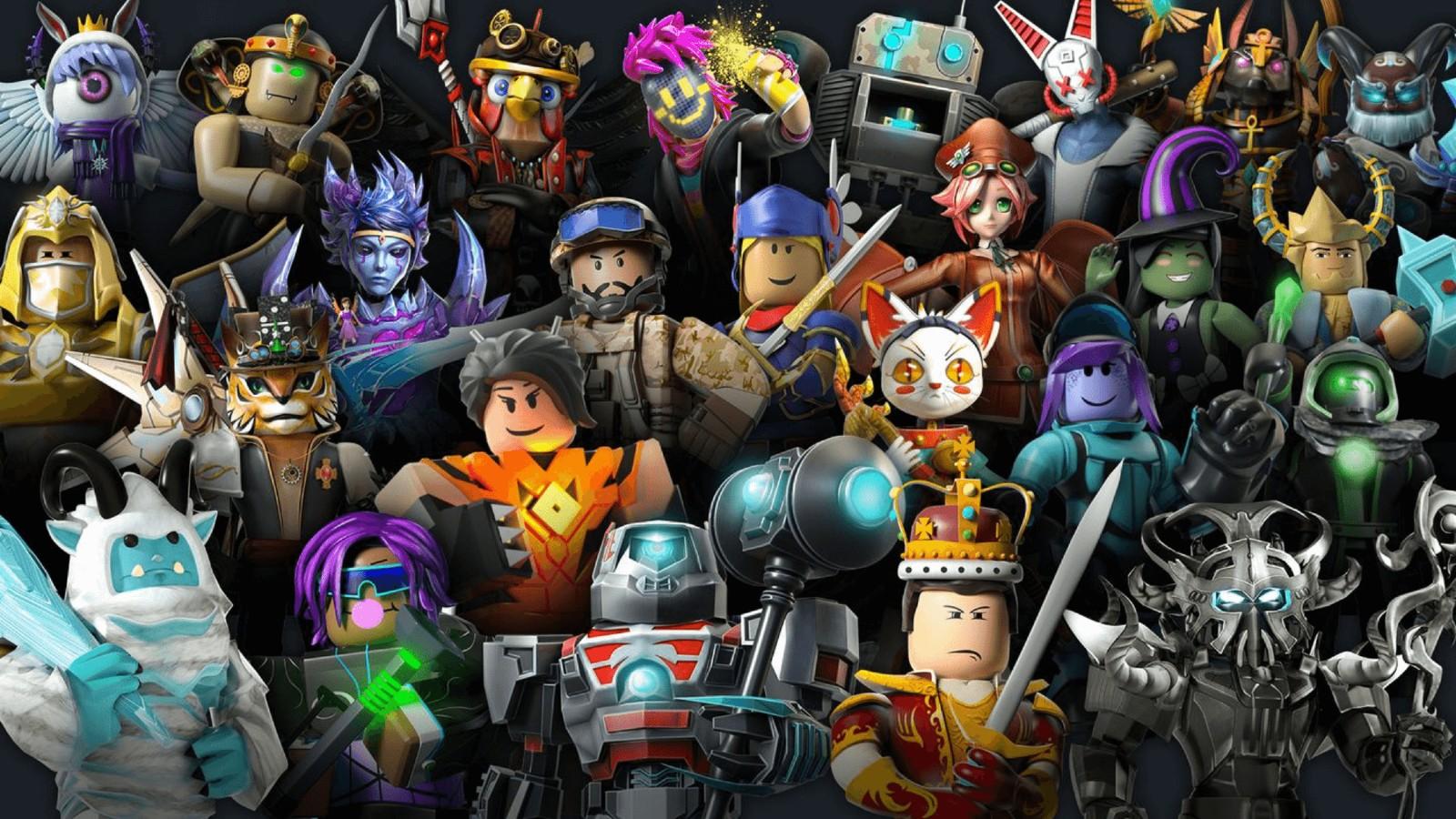 A promotional image from Roblox featuring many avatars.