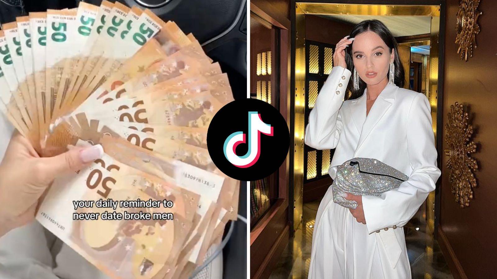 Photos of stacks of cash and Sofia Kralow