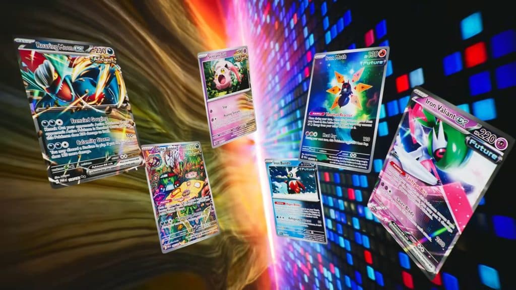 Six Paradox Pokemon cards on a shining background