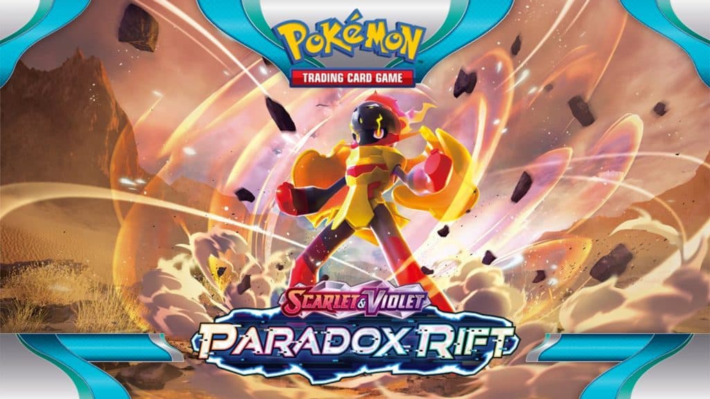 A poster for the Pokemon TCG Paradox Rift expansion