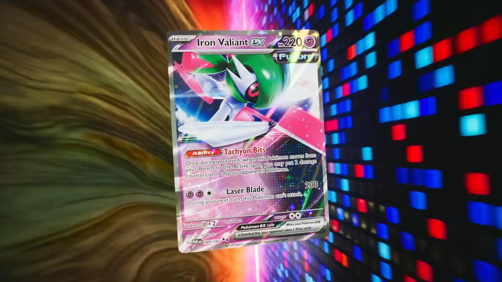 Iron Valiant appearing in the Pokemon TCG Paradox Rift expansion