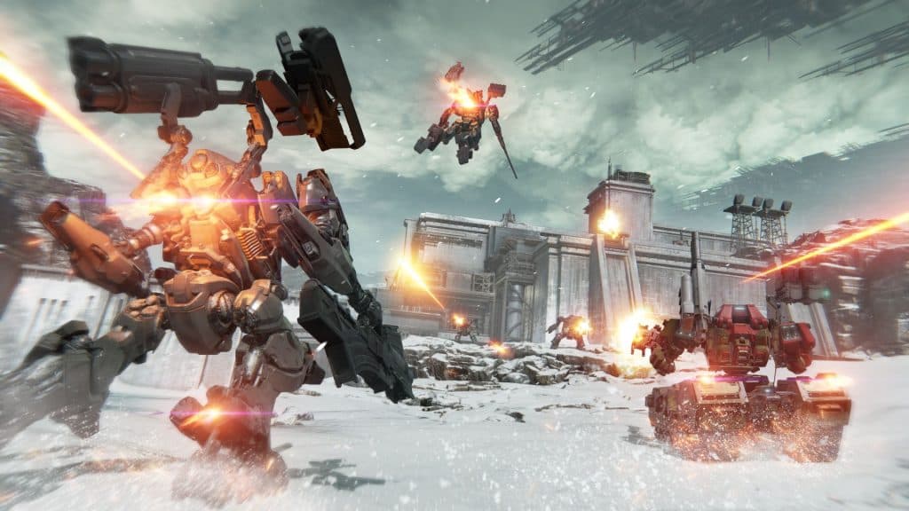 player's mech attacking enemies in armored core 6