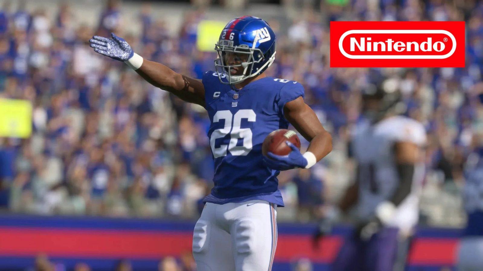 nfl madden 24 player holding ball and nintendo logo