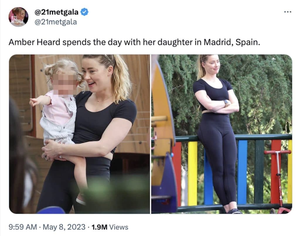 Tweet of Amber Heard with her daughter in Spain