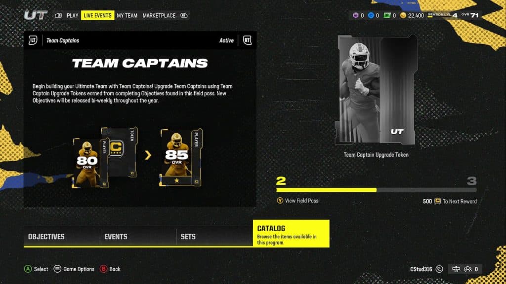 Team Captains Field Pass in Madden 24
