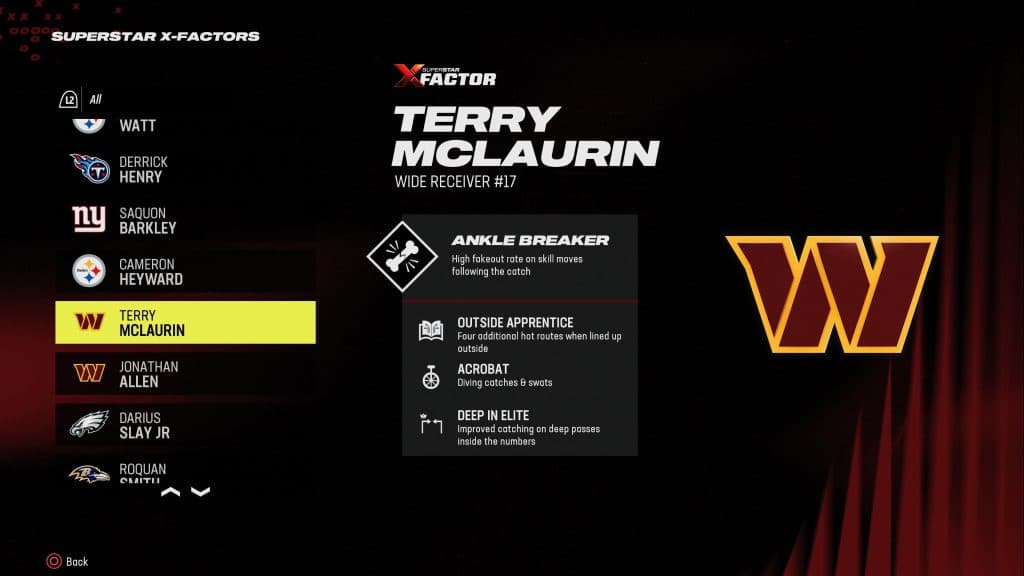 Terry McLaurin X-Factor screenshot in Madden 24