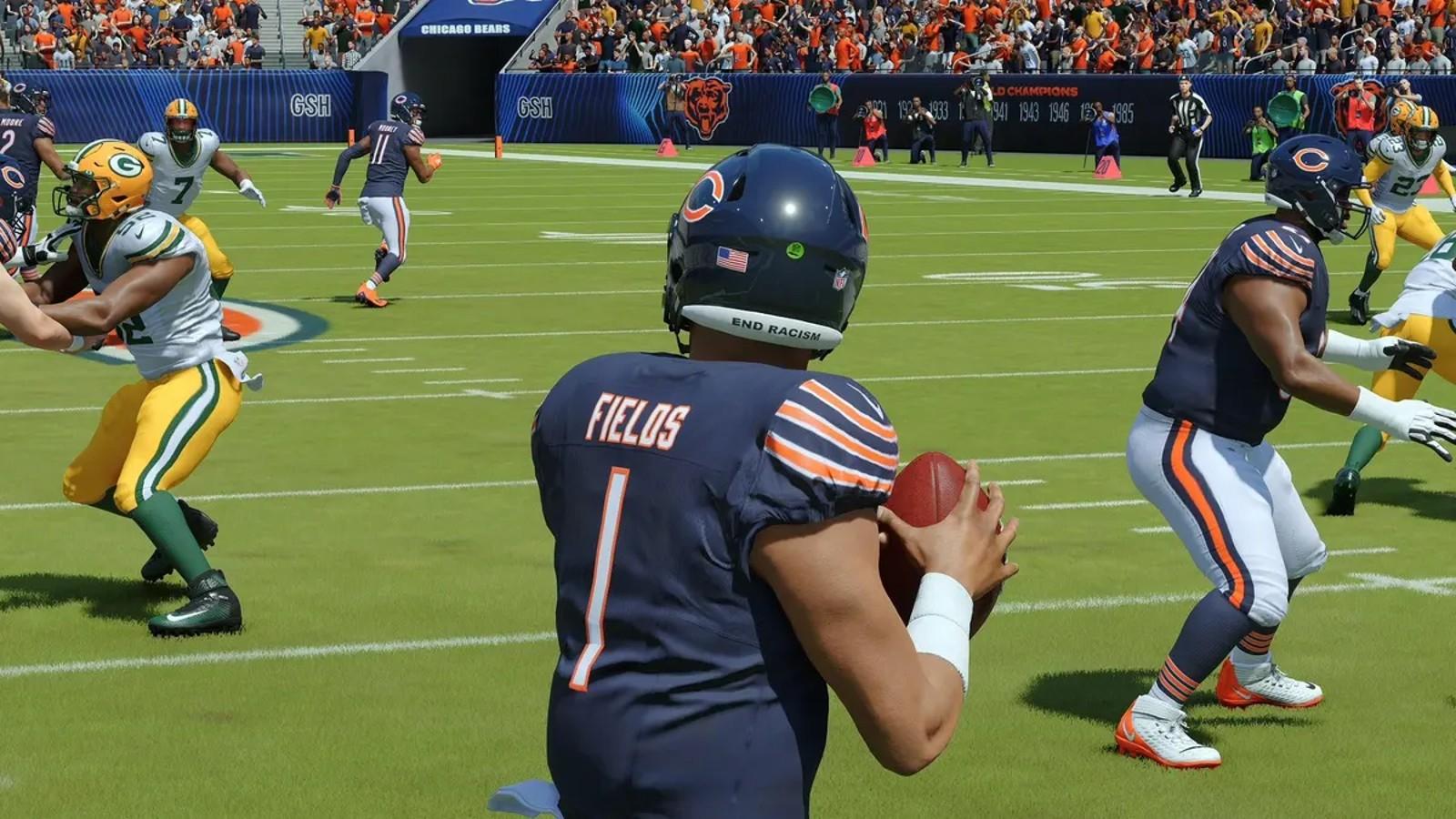 An image of a Quarterback throwing the football from Madden 24.