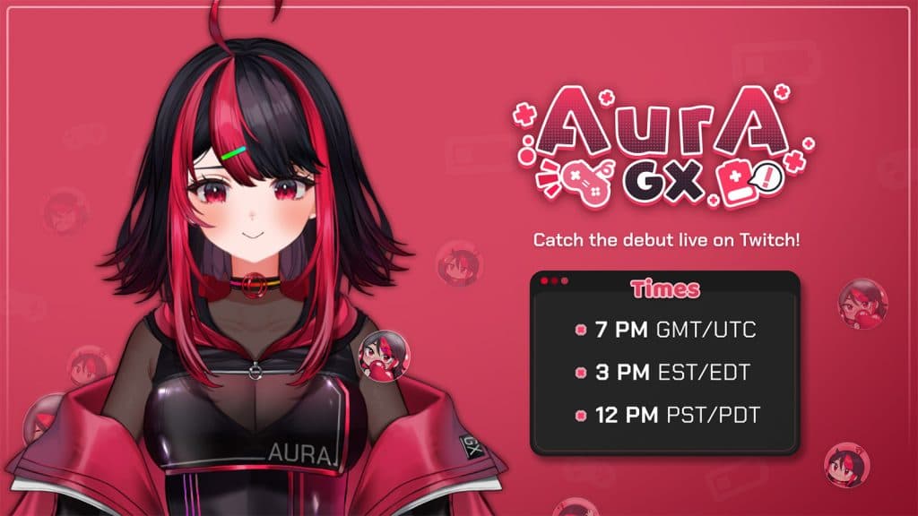 GX Aura alongside her name and twitch debut schedule
