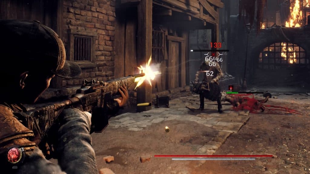 an image of a Handler shooting a gun and its companion attacking an enemy in Remnant 2