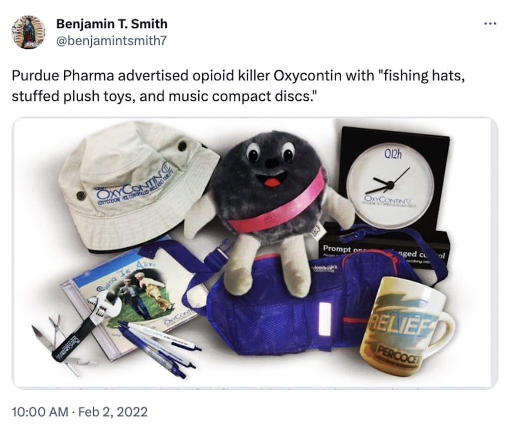 Tweet about the OxyContin merchandise