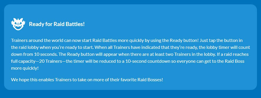 Pokemon Go raid ready button news