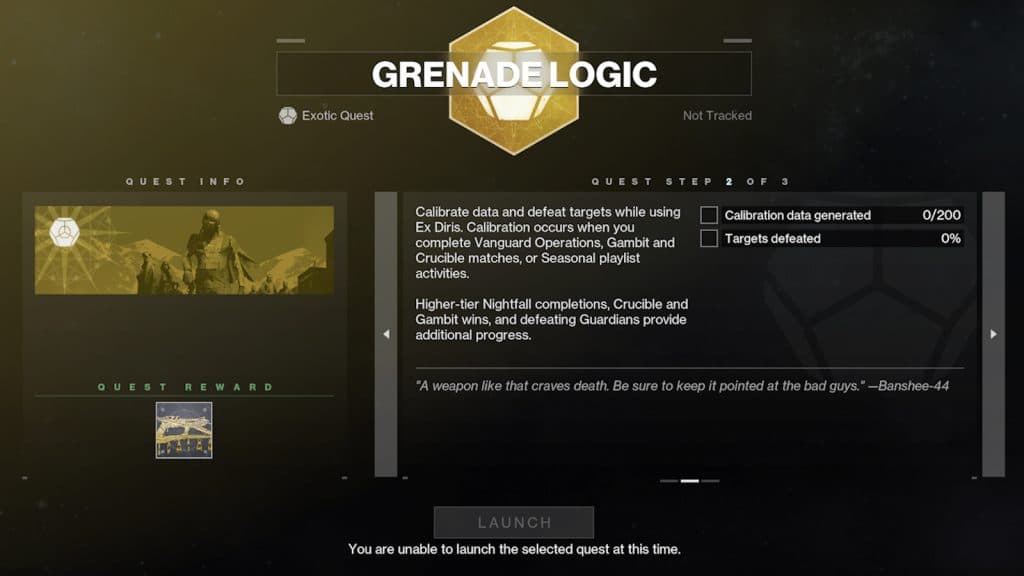 The Grenade Logic quest to get the Ex Diris catalyst in Destiny 2.
