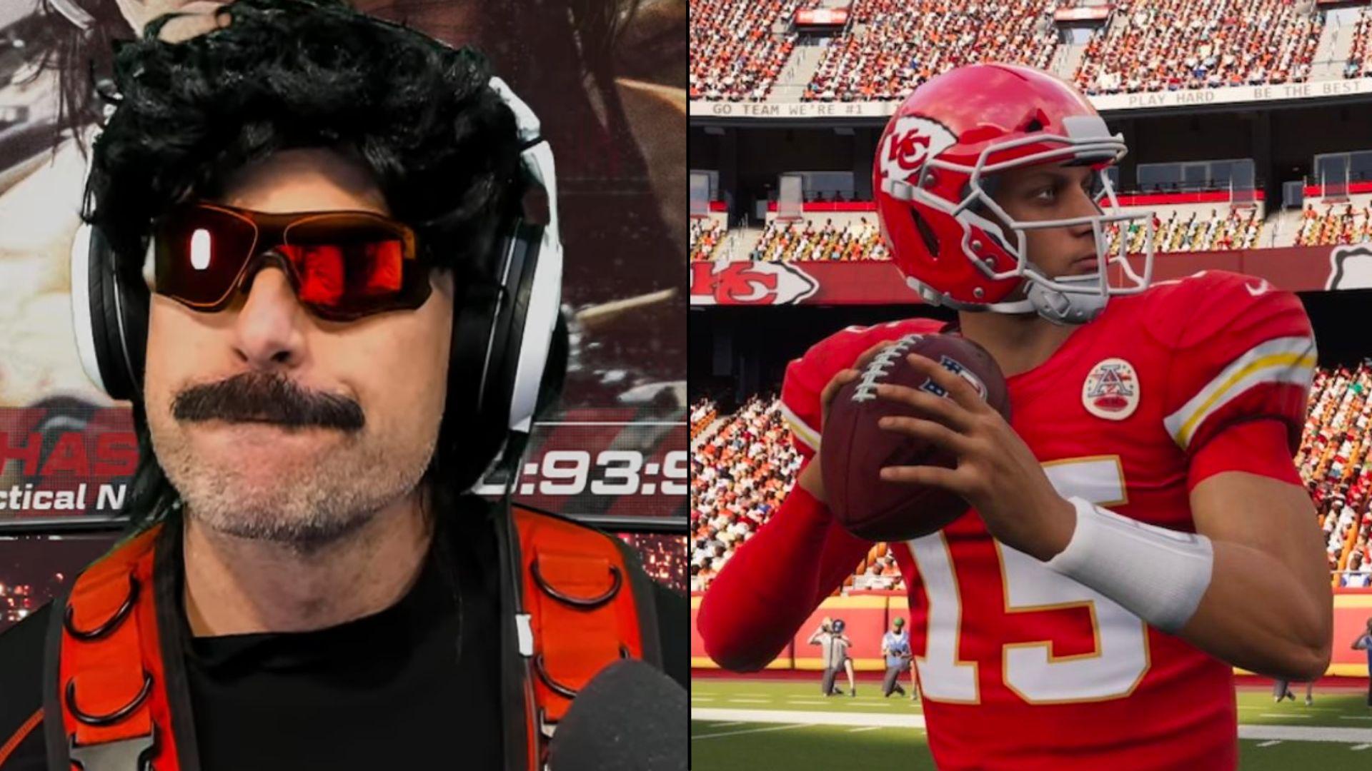 Dr Disrespect side-by-side with Patrick Mahomes in Madden 24