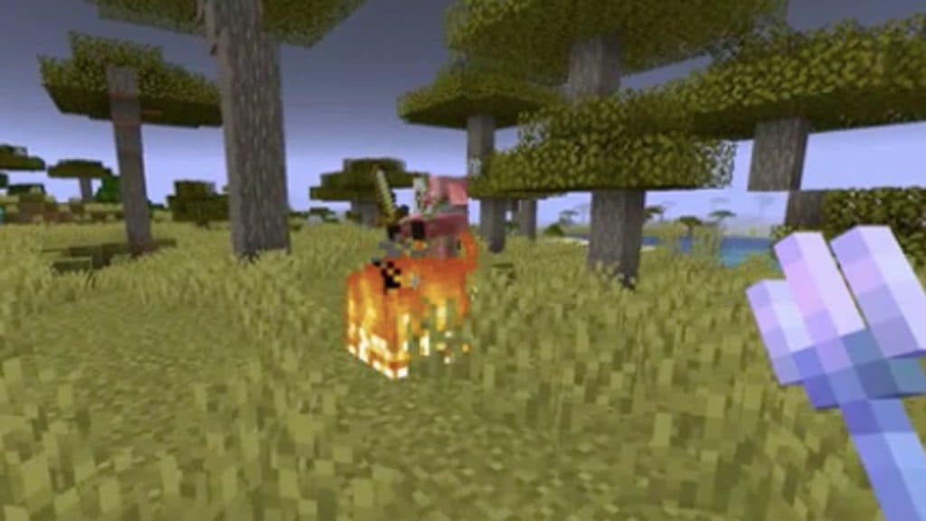 An image of the channeling enchantment being used in Minecraft.