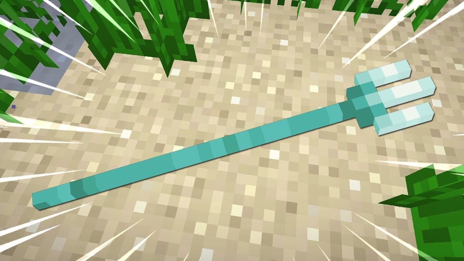 An image of a Trident in Minecraft that players can use the channeling enchantment on.