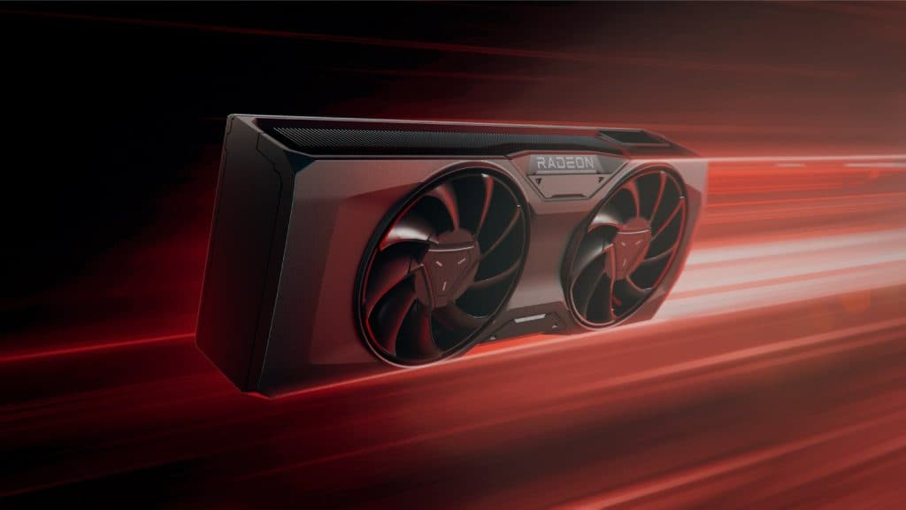 AMD RX 7800 XT render on black and red background