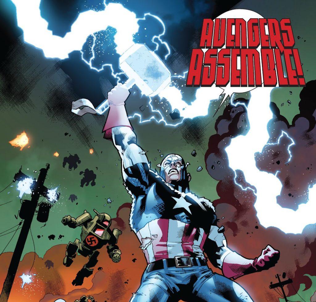 Captain America wields Mjolnir and rallies the Avengers