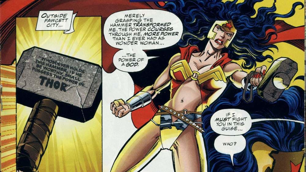 Wonder Woman mengambil Mjolnir