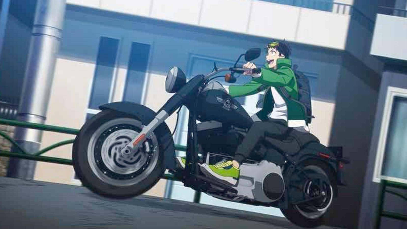 Akira riding a bike in Zom 100