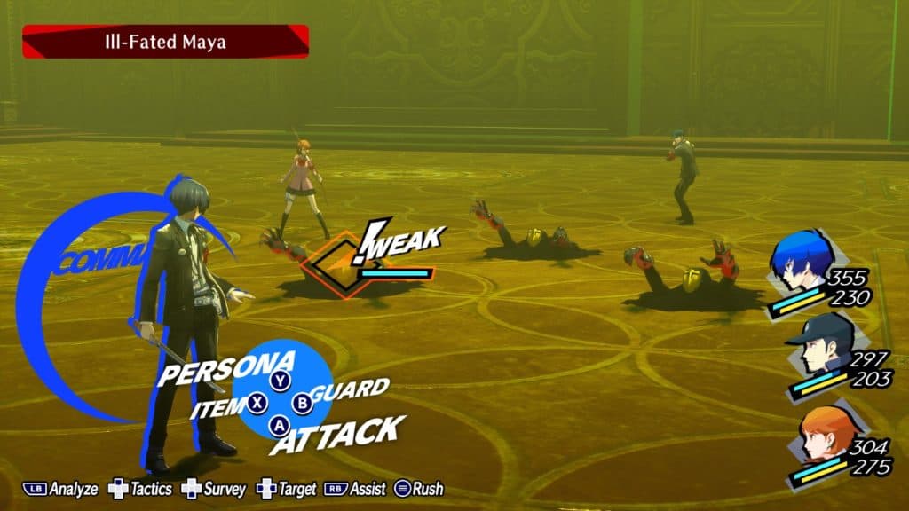 A screenshot from combat in Persona 3 Reload.