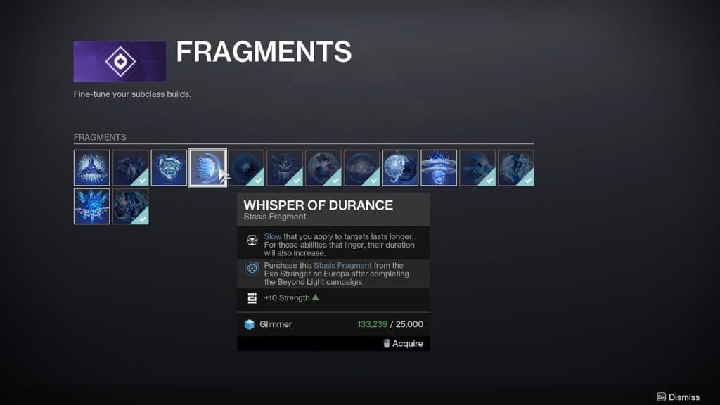 Stasis Fragments can now be purchased for Glimmer in Destiny 2.
