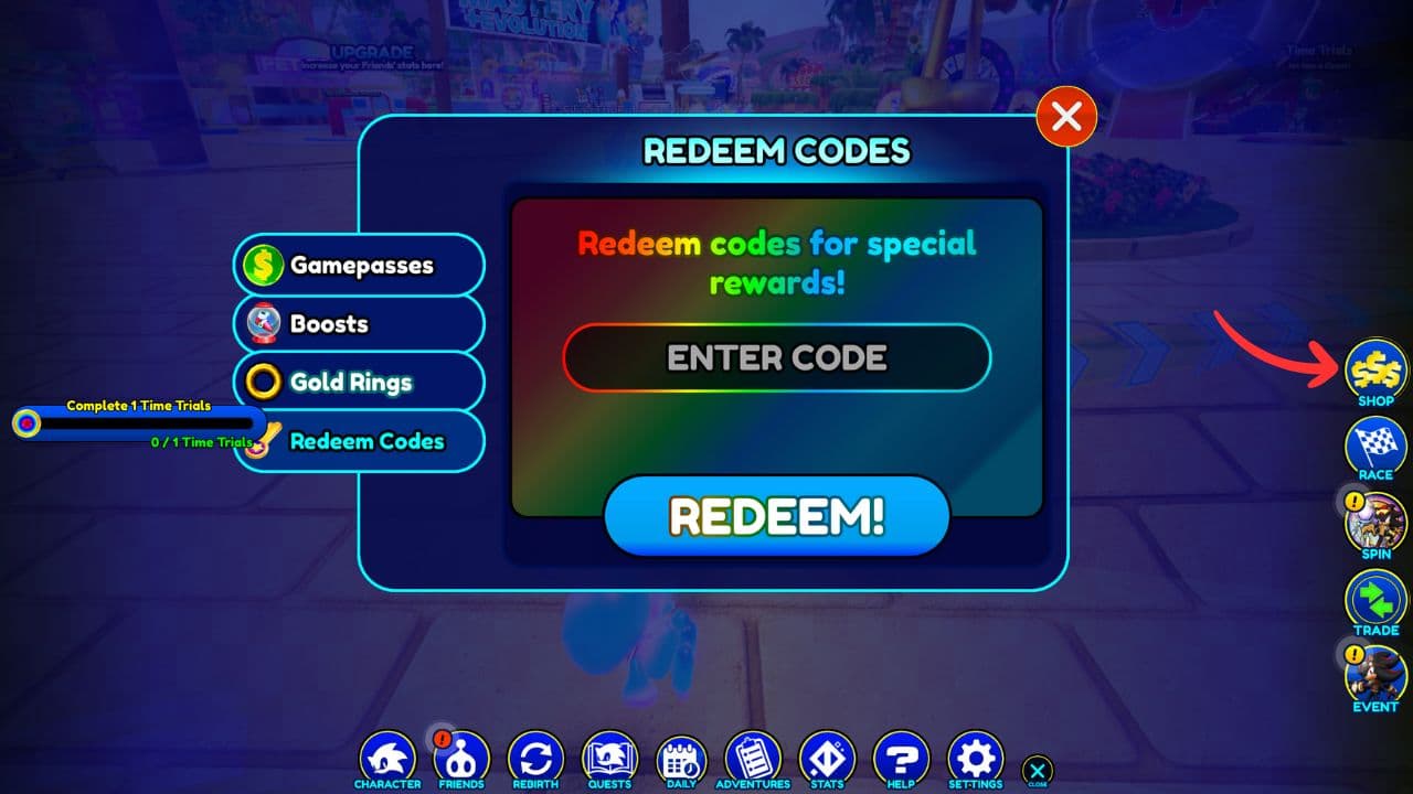 Using codes in Sonic Speed Simulator