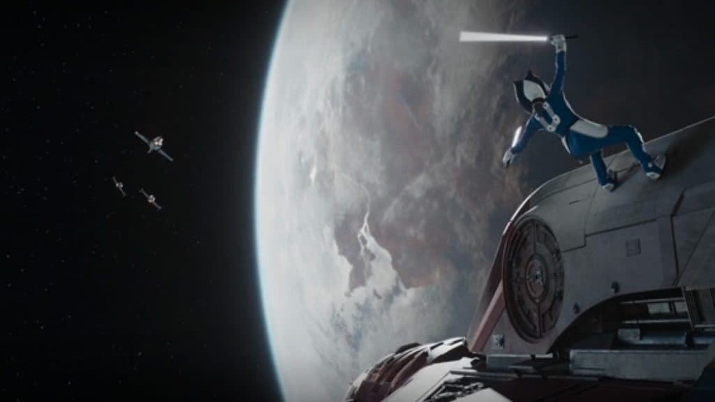 Ahsoka's action scene in space in Episode 3