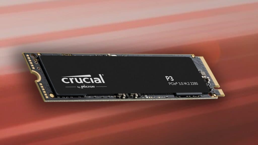 Crucial P3 SSD on red background