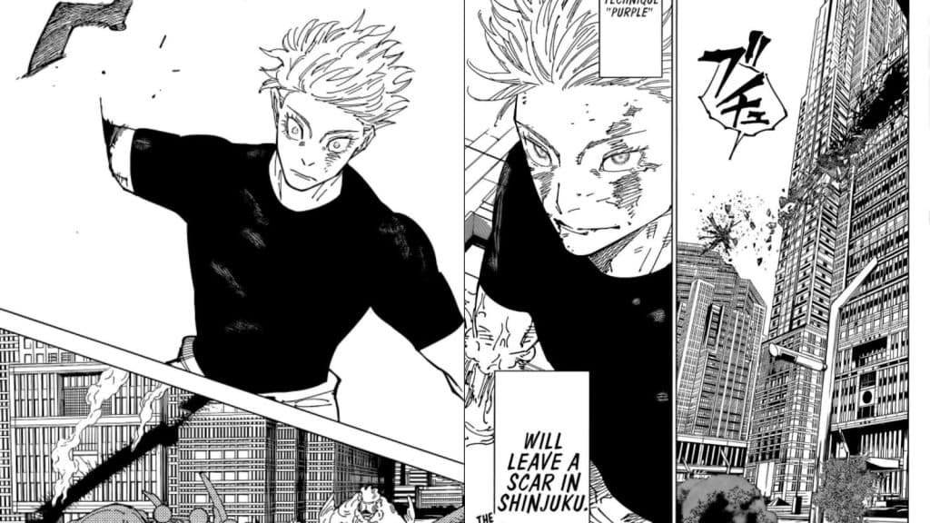Jujutsu Kaisen panel showing Gojo's arm chapter 235