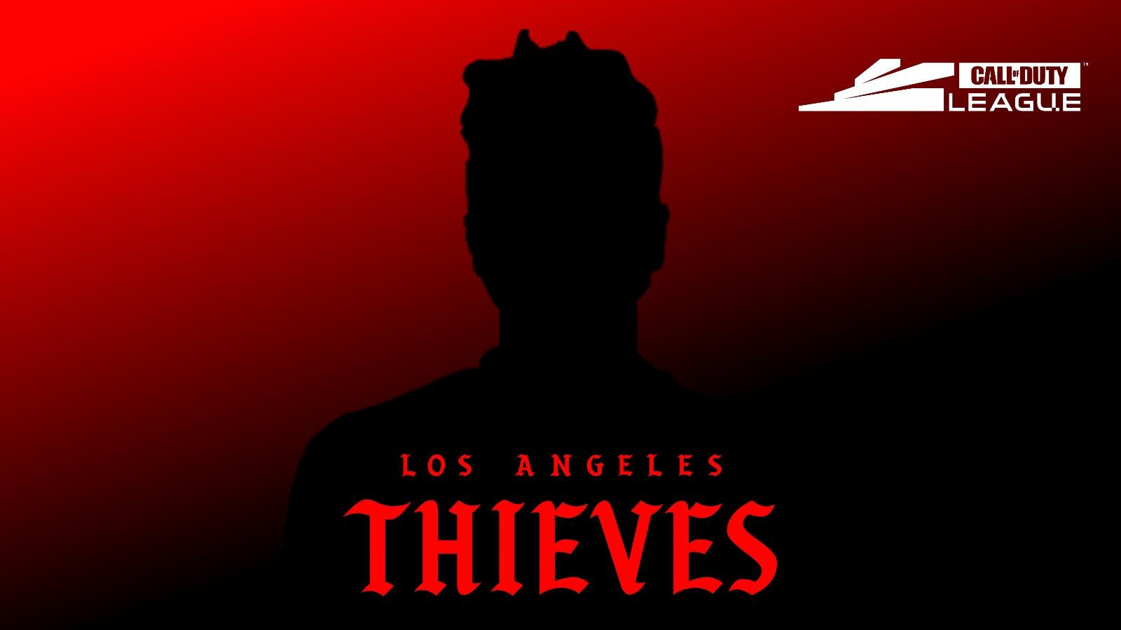 LA Thieves red and black graphic with player silhouette and Call of Duty League logo in top right corner