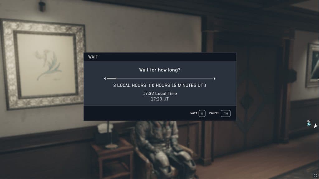 an image of the waiting menu while sitting in Starfield