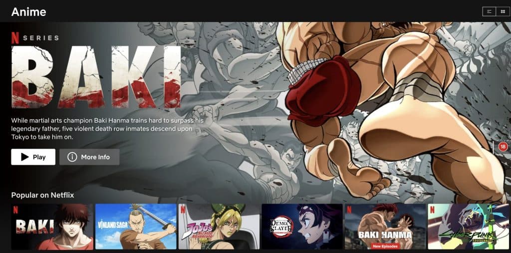 The anime page on Netflix if you type in the secret code