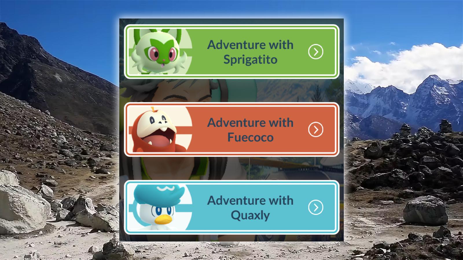 The choose a path options for A Paldean Adventure Special Research quest