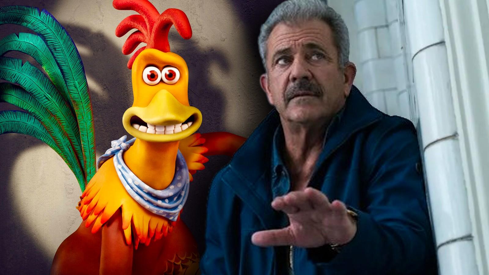 Rocky in the poster for Chicken Run 2 and Mel Gibson in Dragged Across Concrete