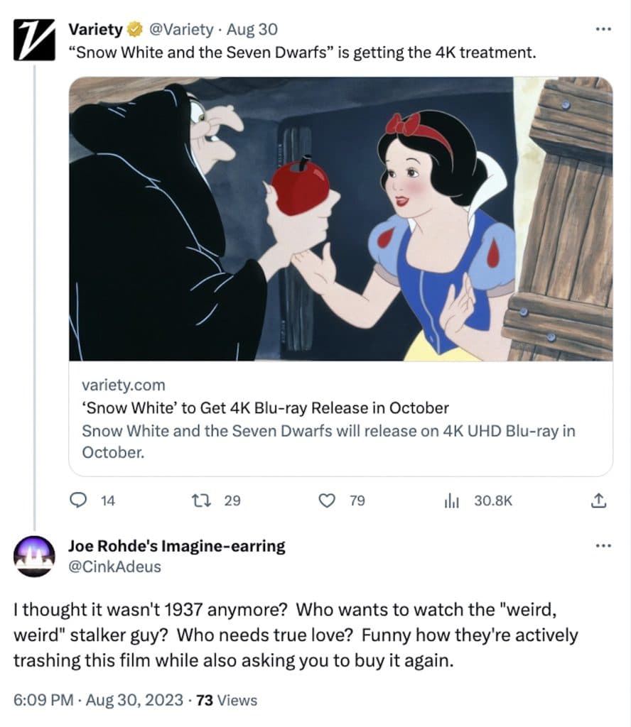 Tweet about Snow White 4K restoration
