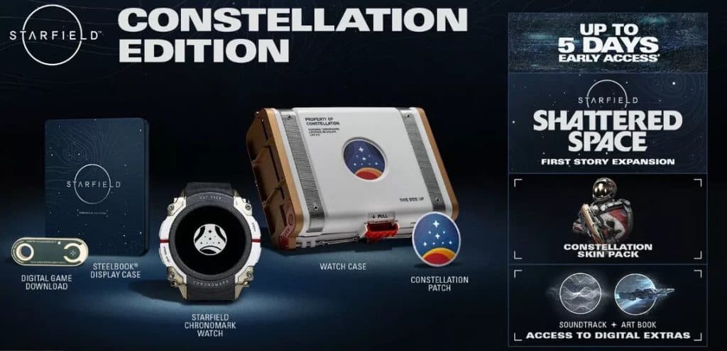 Starfield special edition merch including patch, steelbook and watch